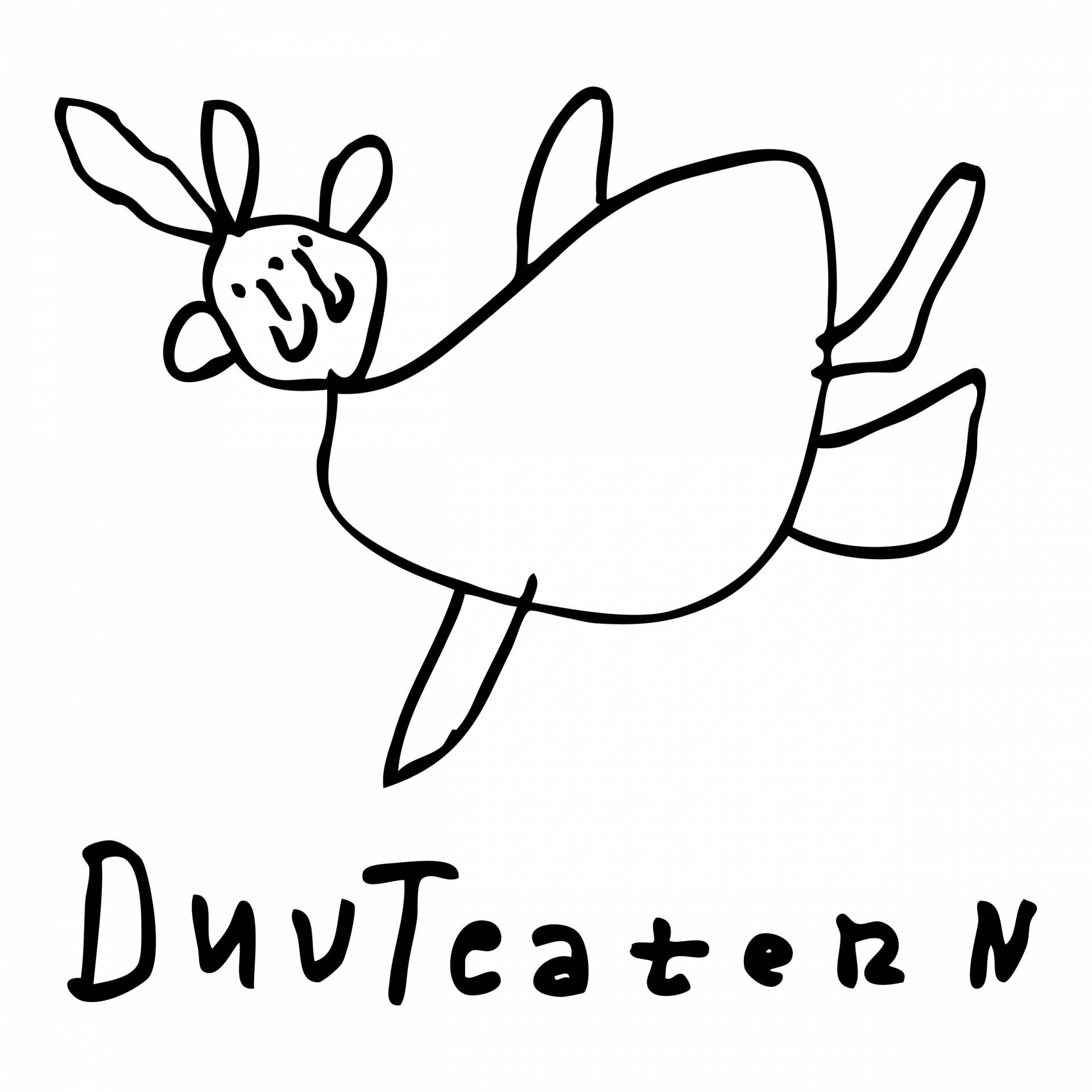 DuvTeaterns logo, en duva med två ansikten och texten duvteatern
